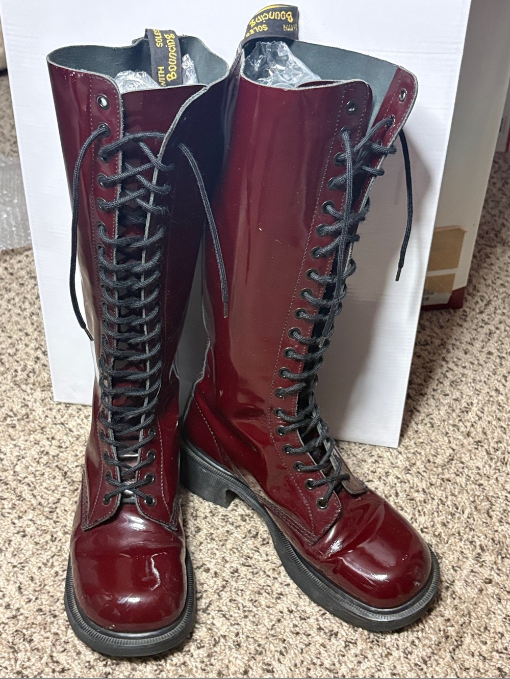 RARE Vintage Dr. Martens 9730/1420 knee-high boots in a burgundy patent leather - Picture 1 of 11